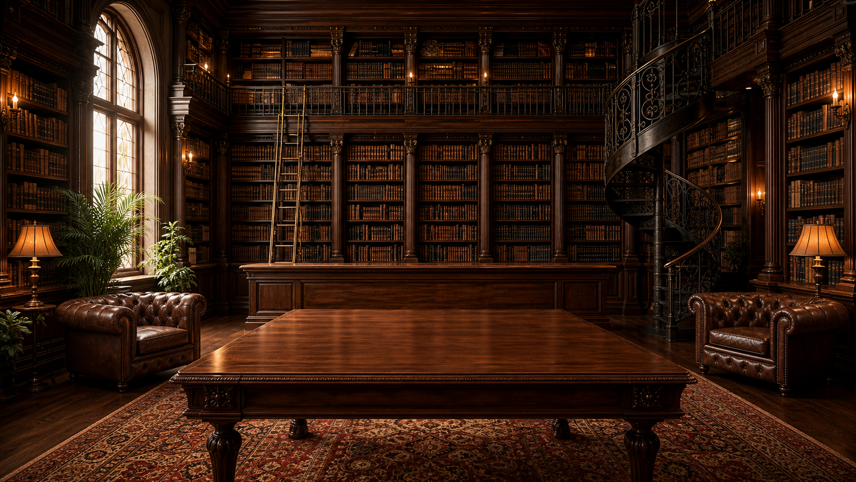 Barry's library — a warm, walk-in reading room of floor-to-ceiling bookshelves