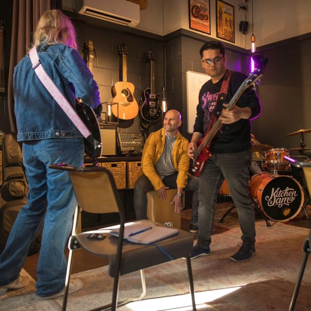 Barry rehearsing alongside other musicians